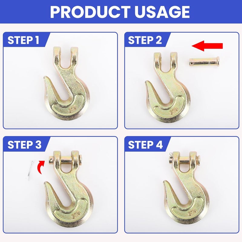 ALISWAT 8 Pack 5/16" Clevis Grab Hooks, Grade 70 Forged Steel Chain Hook for 5/16 Inch Tow Chain, Heavy Duty Tow Hook 5400 Lbs Working Load Limit for Trailer Truck Transport - Image 4